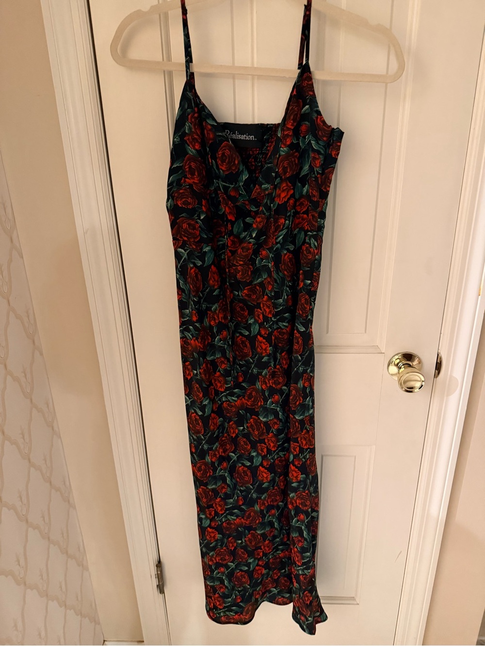 Realisation Par Slip Midi Dress with Red Roses